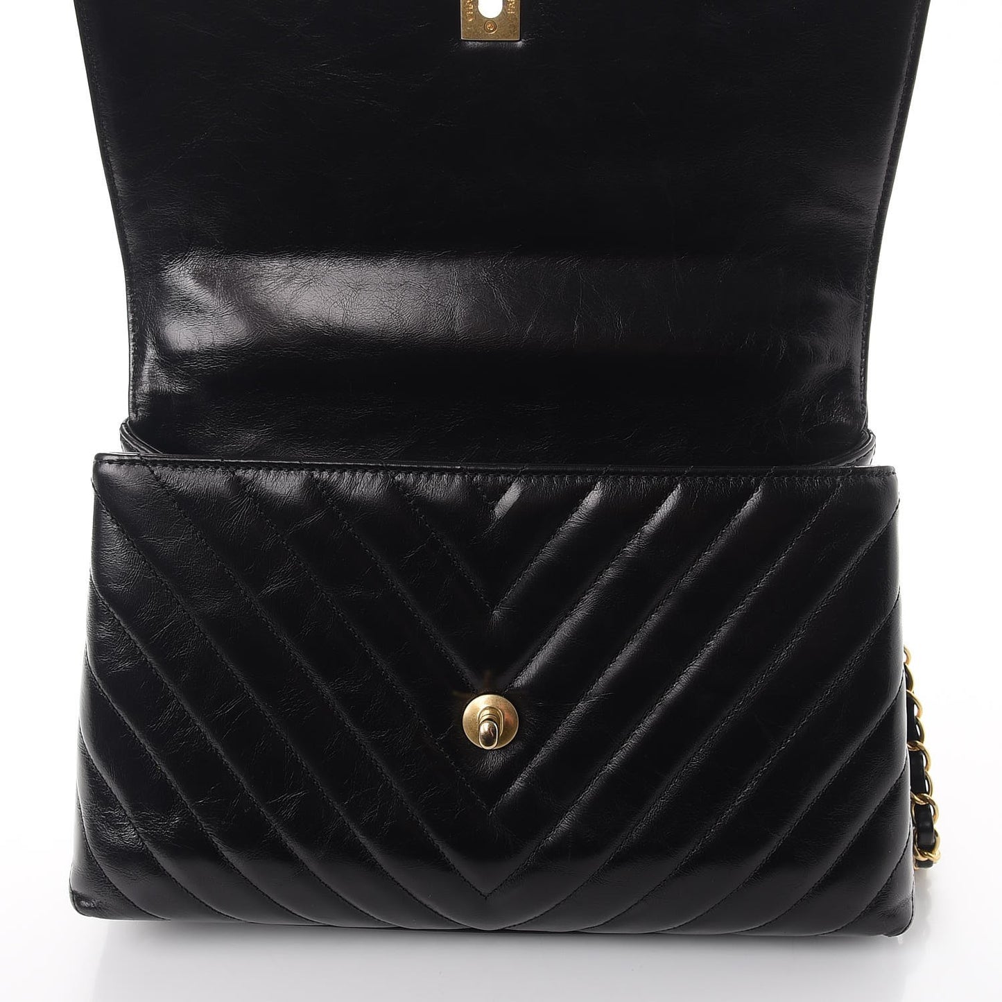 Calfskin Chevron Quilted Coco Handle Flap Black