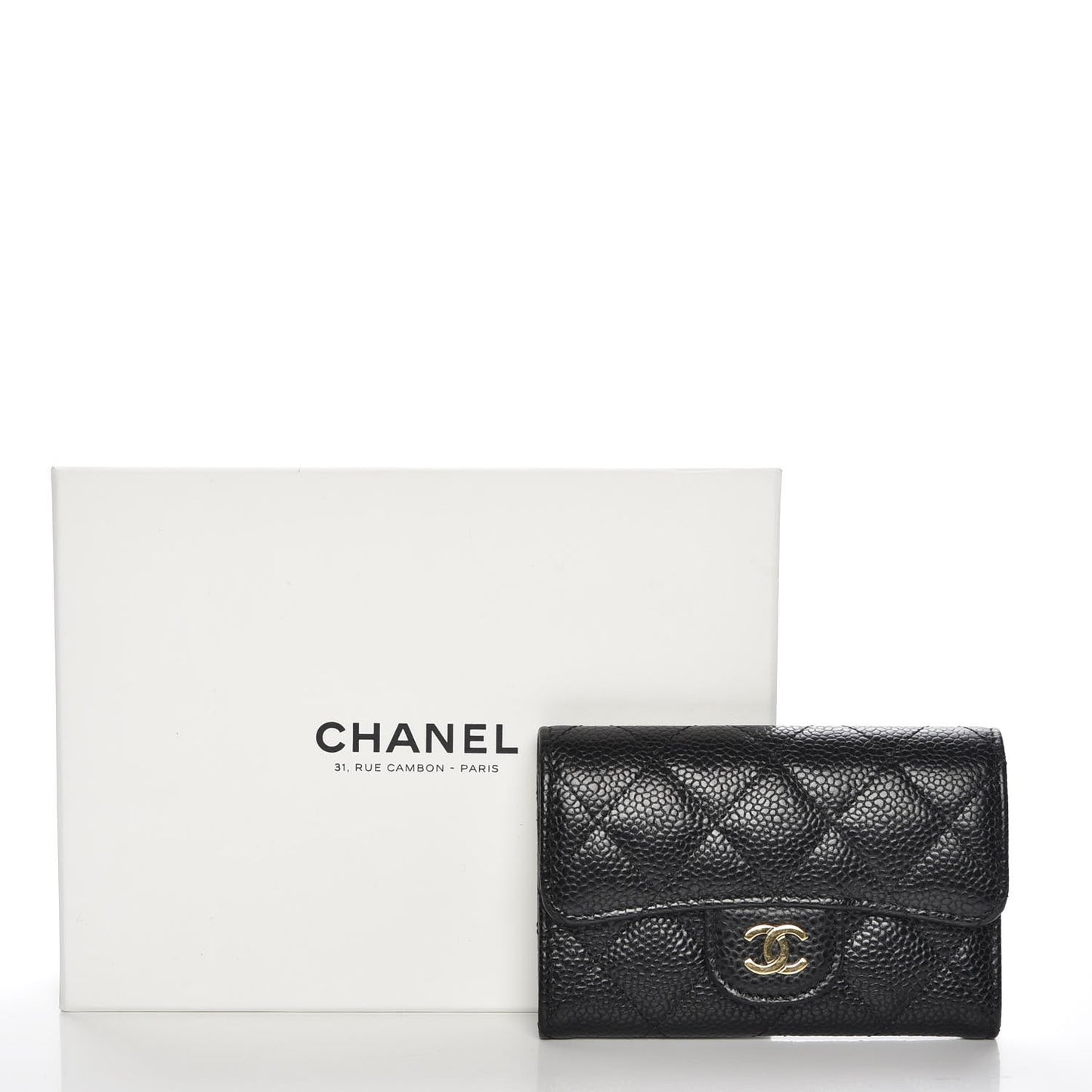 Caviar Quilted Flap Card Holder Black