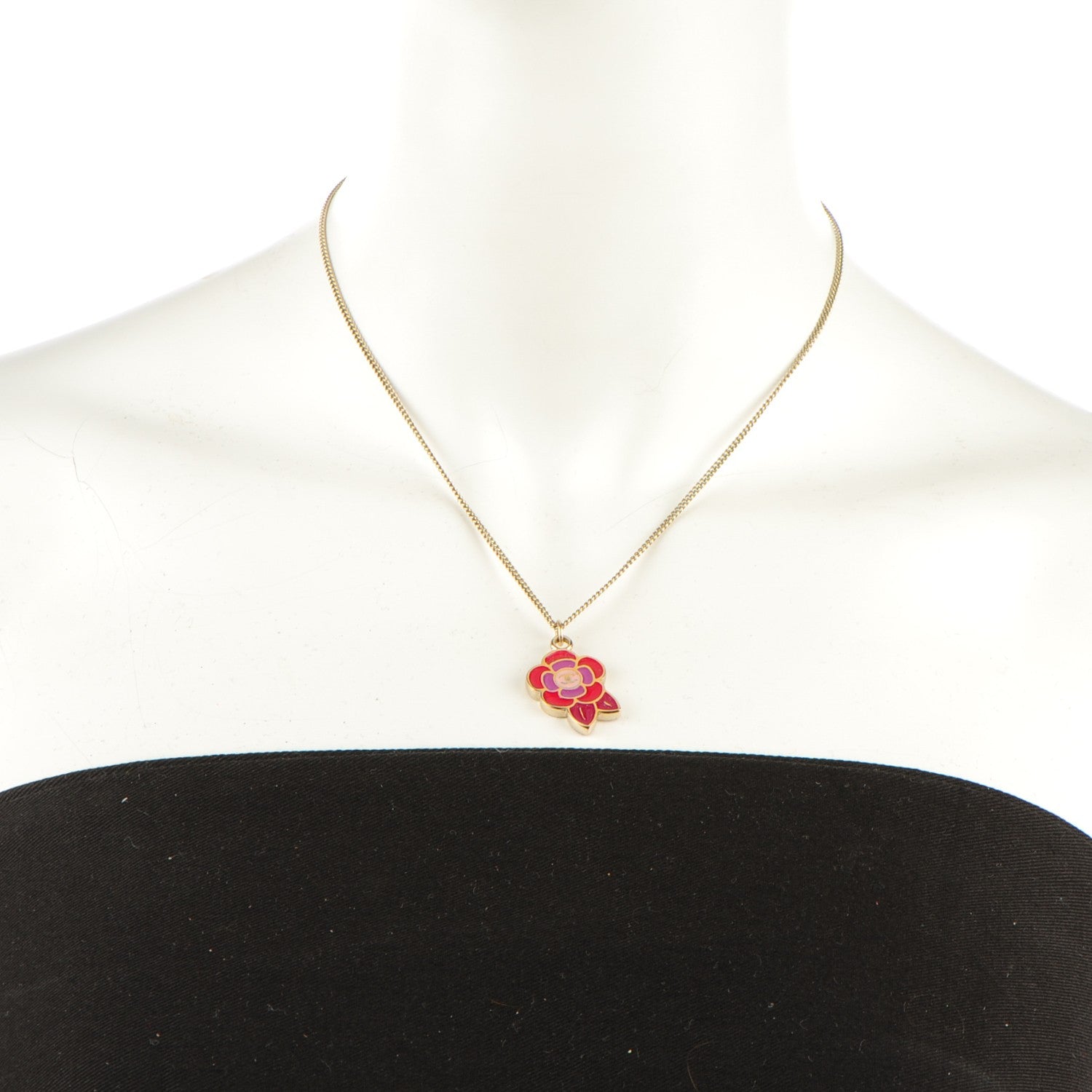 Chanel Enamel CC Camellia Necklace Gold 2 of 4