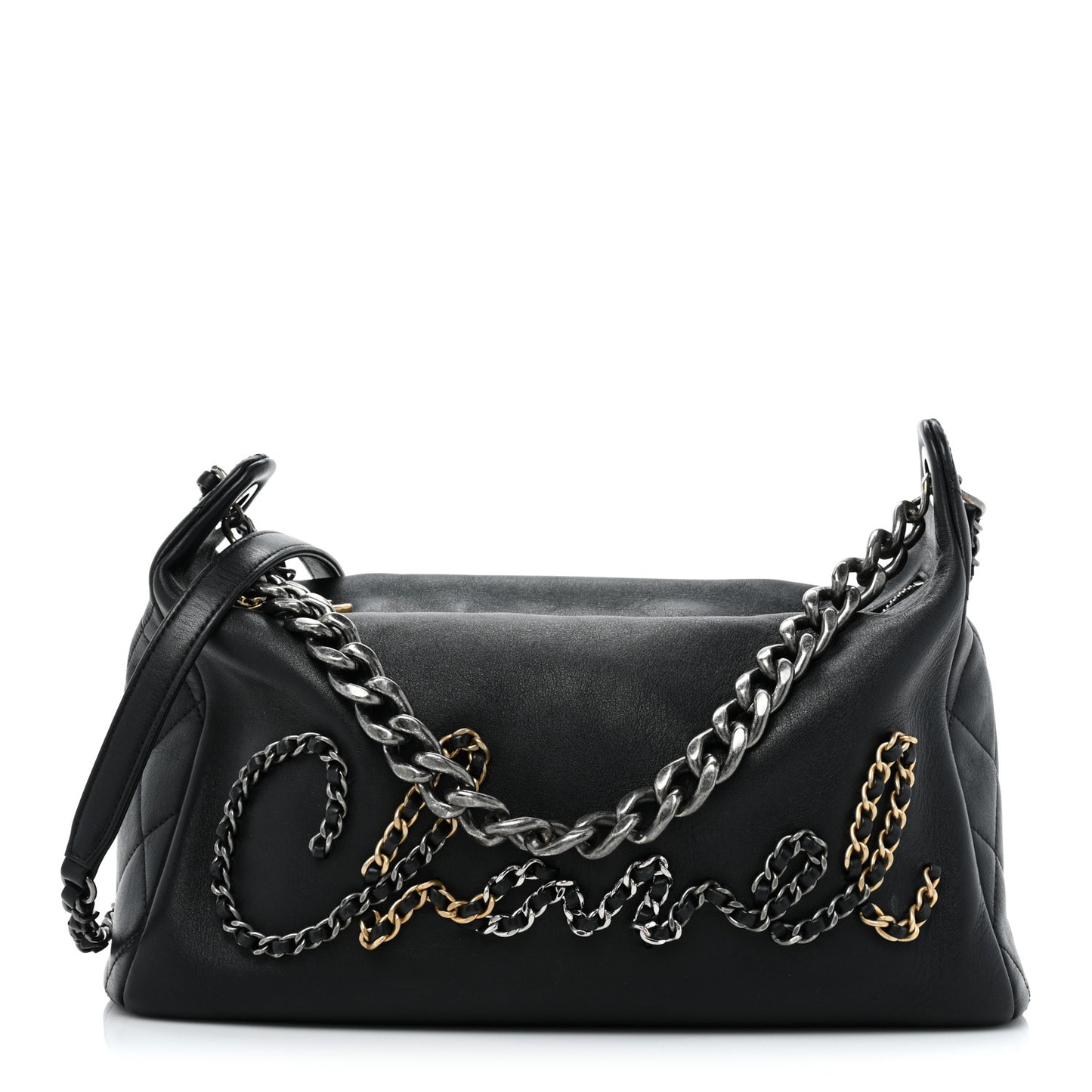 Calfskin Chain 20s Signature Hobo Black