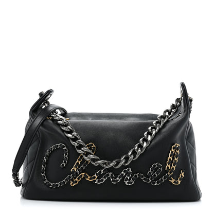 Chanel Calfskin Chain 20s Signature Hobo Black 1 of 13