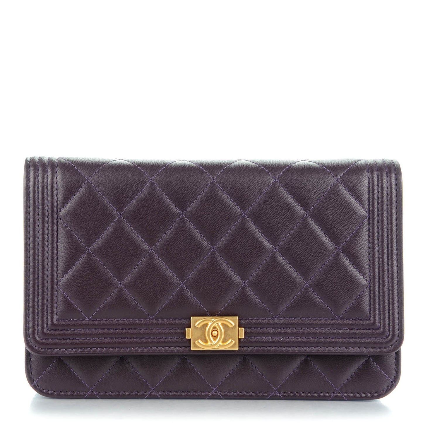 Lambskin Quilted Boy Wallet On Chain WOC Dark Purple