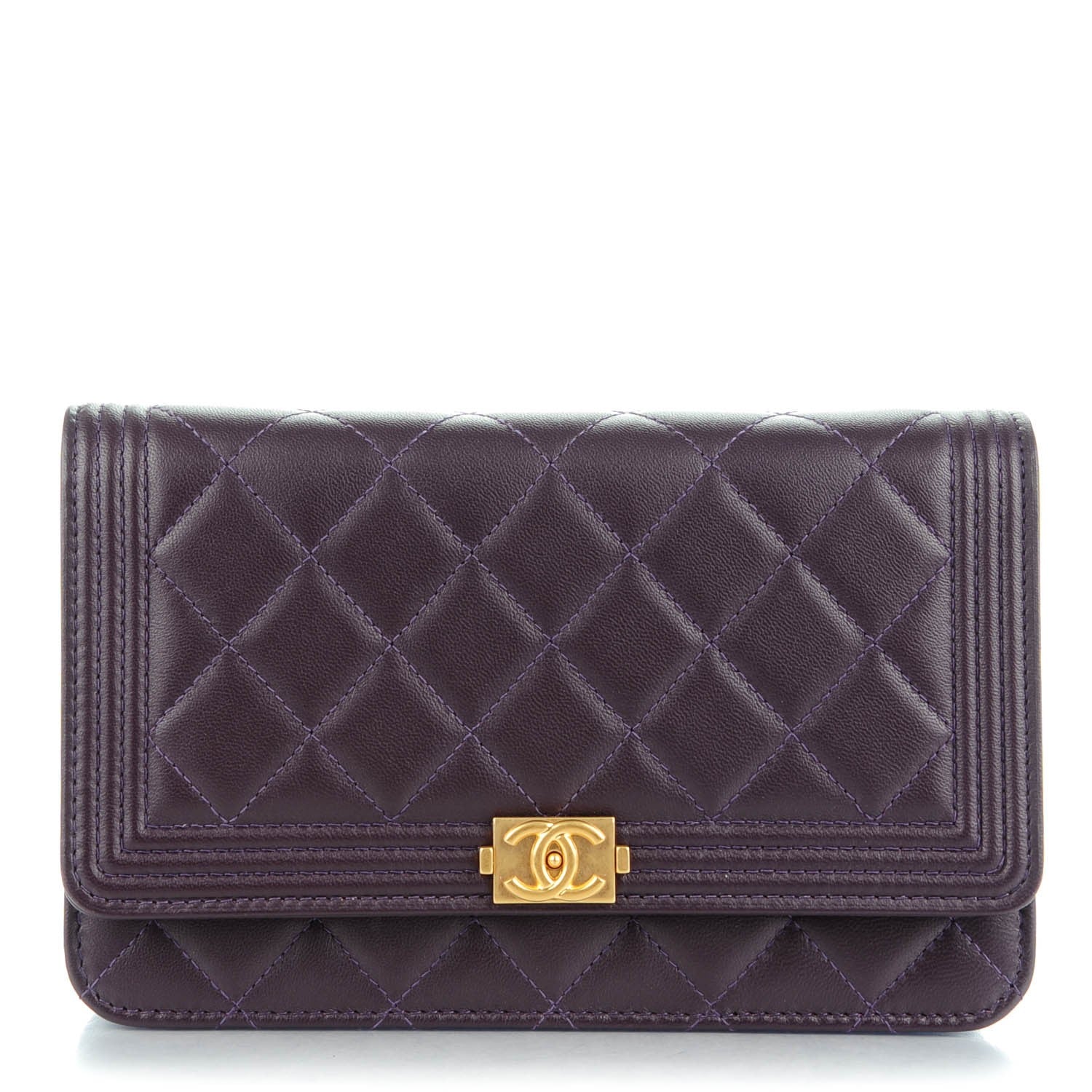 Chanel Lambskin Quilted Boy Wallet On Chain WOC Dark Purple 1 of 8
