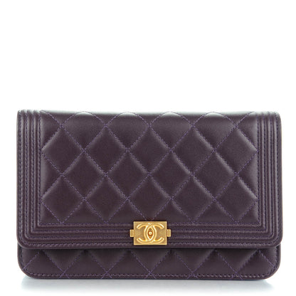Chanel Lambskin Quilted Boy Wallet On Chain WOC Dark Purple 1 of 8