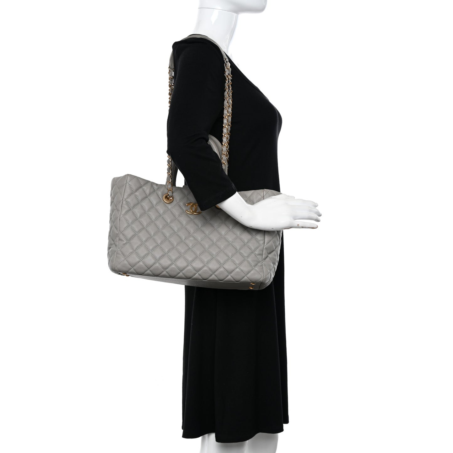 Caviar Quilted Coco Handle Shopping Tote Grey