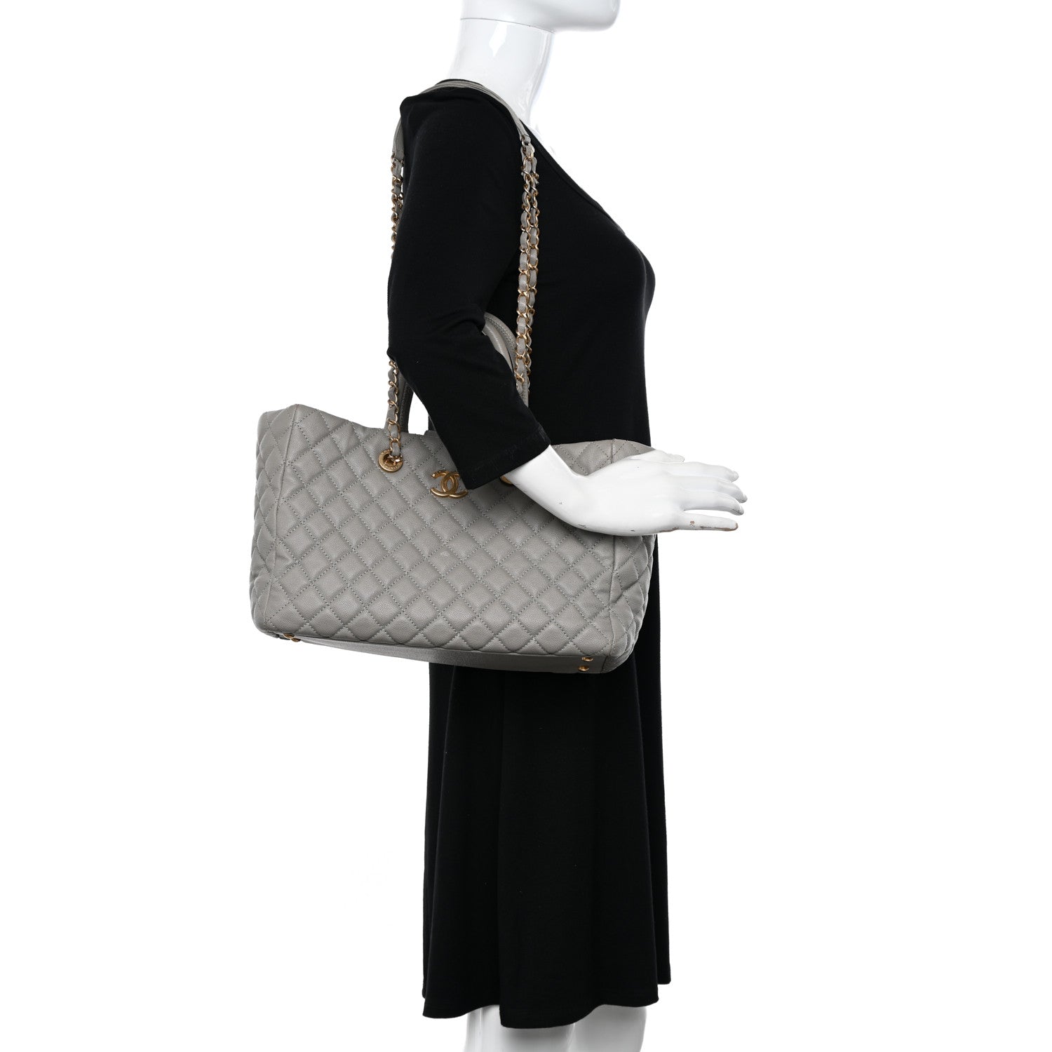 Chanel Caviar Quilted Coco Handle Shopping Tote Grey 2 of 19