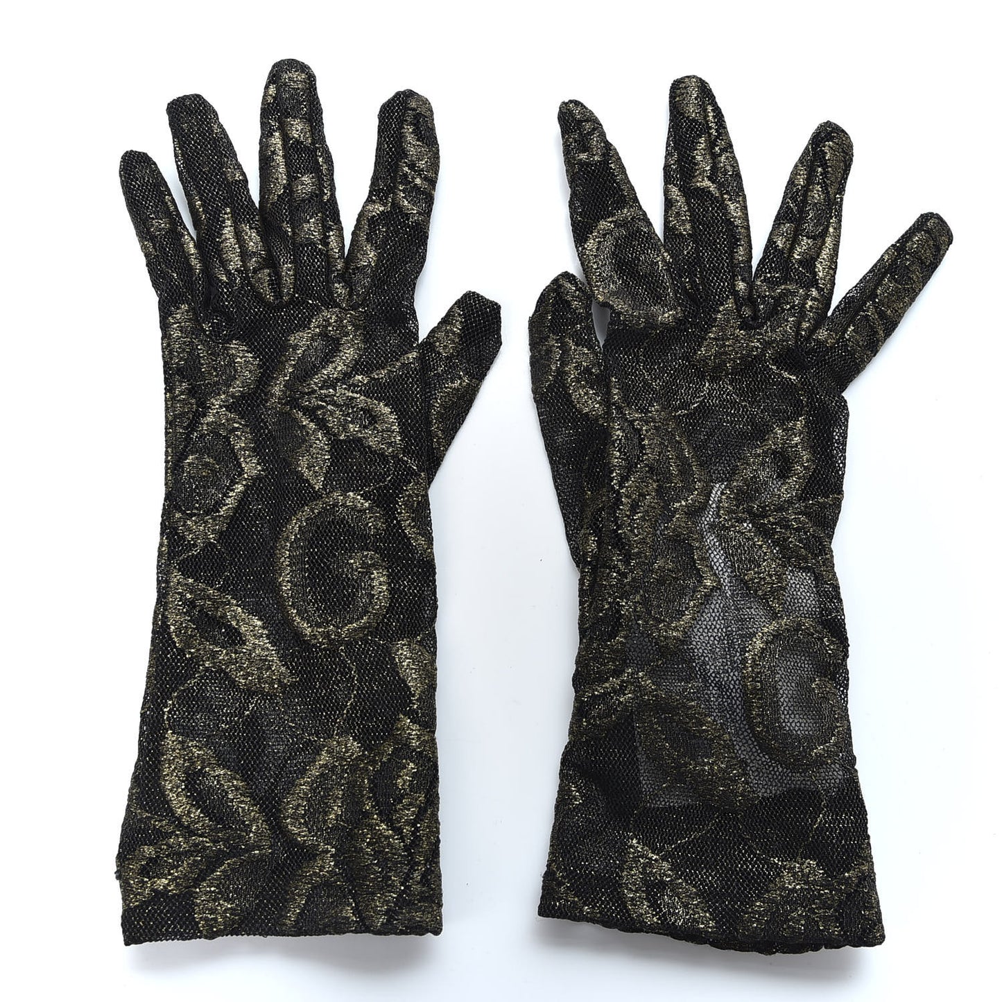 Embroidered Tulle Sheer Gloves S Black Gold