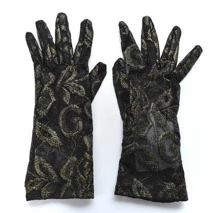 Gucci Embroidered Tulle Sheer Gloves S Black Gold 2 of 5