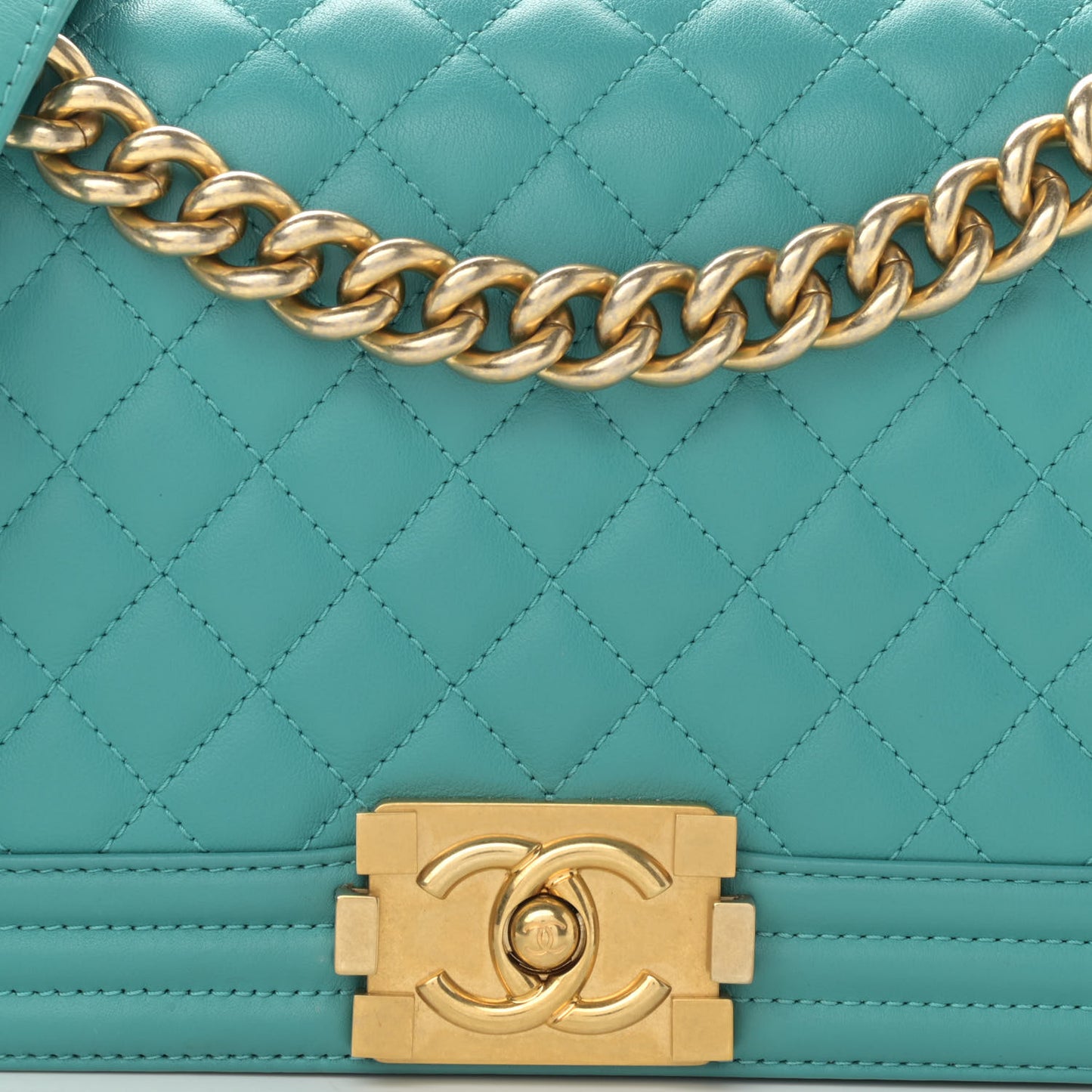 Calfskin Quilted Medium Boy Flap Turquoise