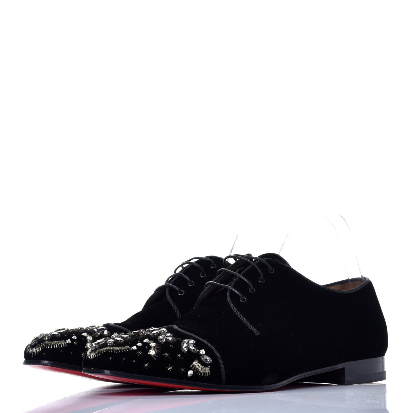 Velvet Embellished Flat Loafers 42 Black