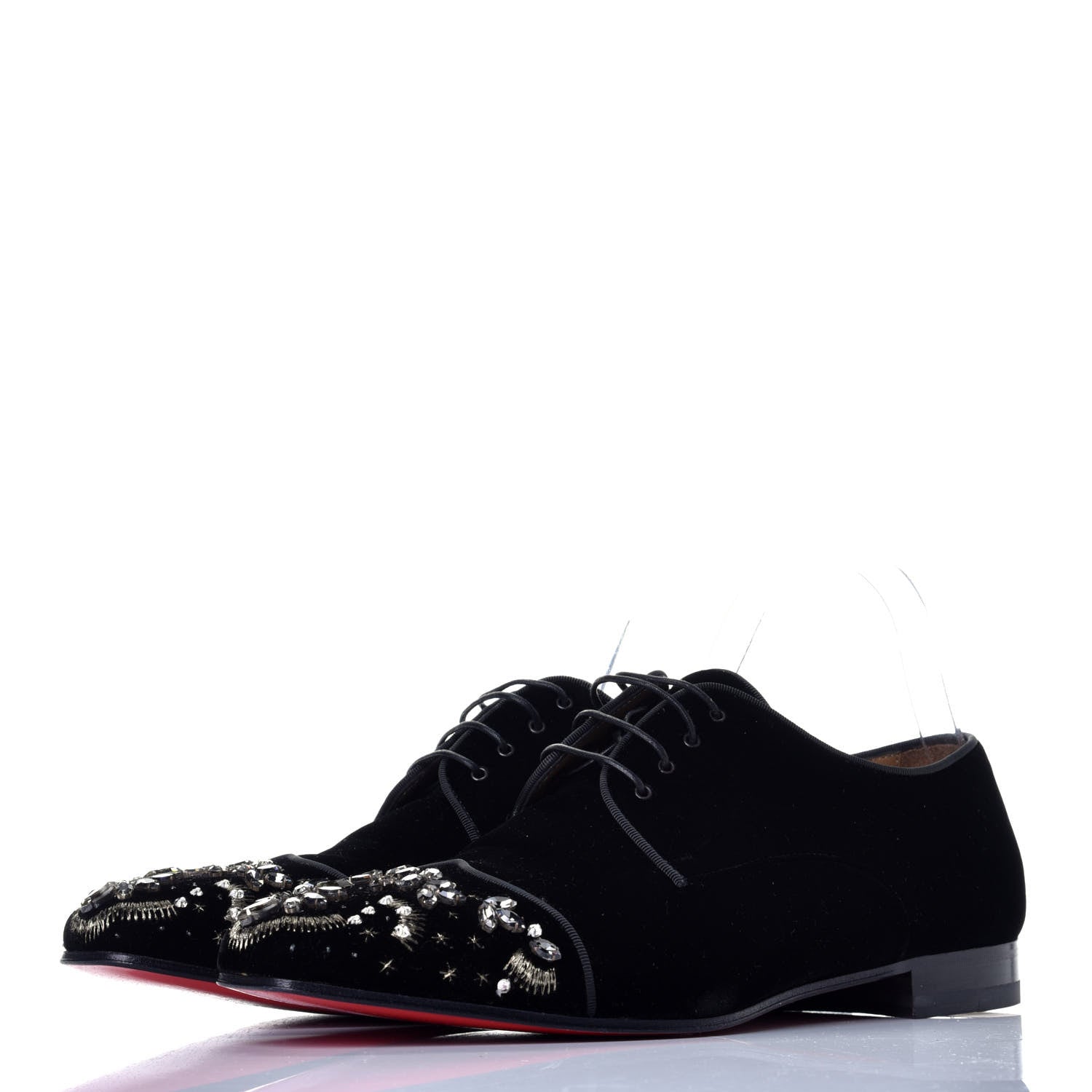 Christian Louboutin Velvet Embellished Flat Loafers 42 Black 3 of 7