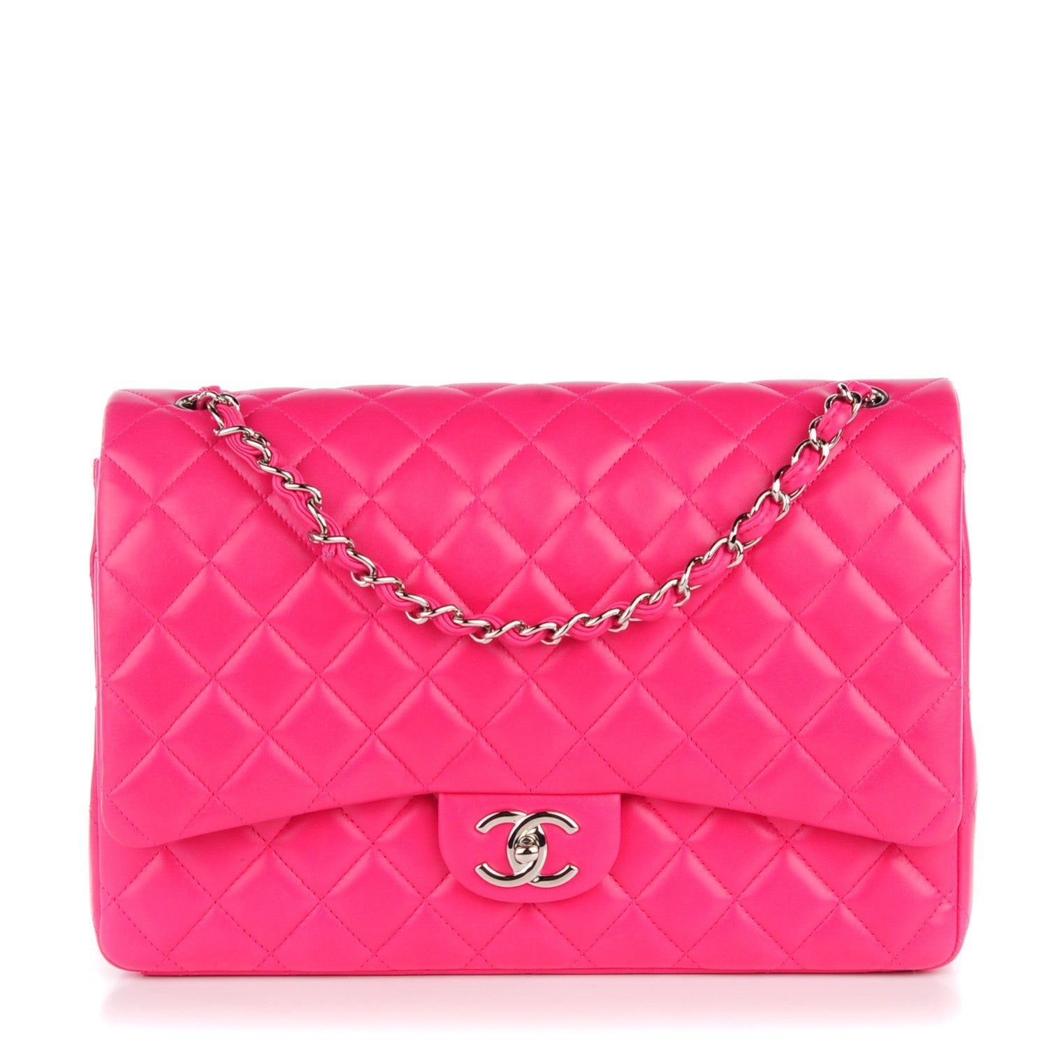 Chanel Lambskin Quilted Maxi Double Flap Fuchsia 1 of 9