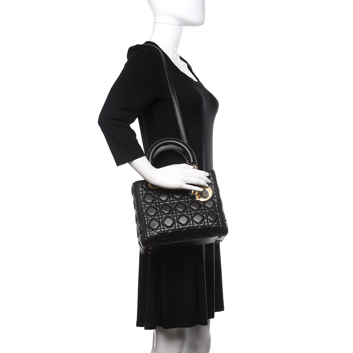 Christian Dior Lambskin Cannage Medium Lady Dior Black 2 of 11