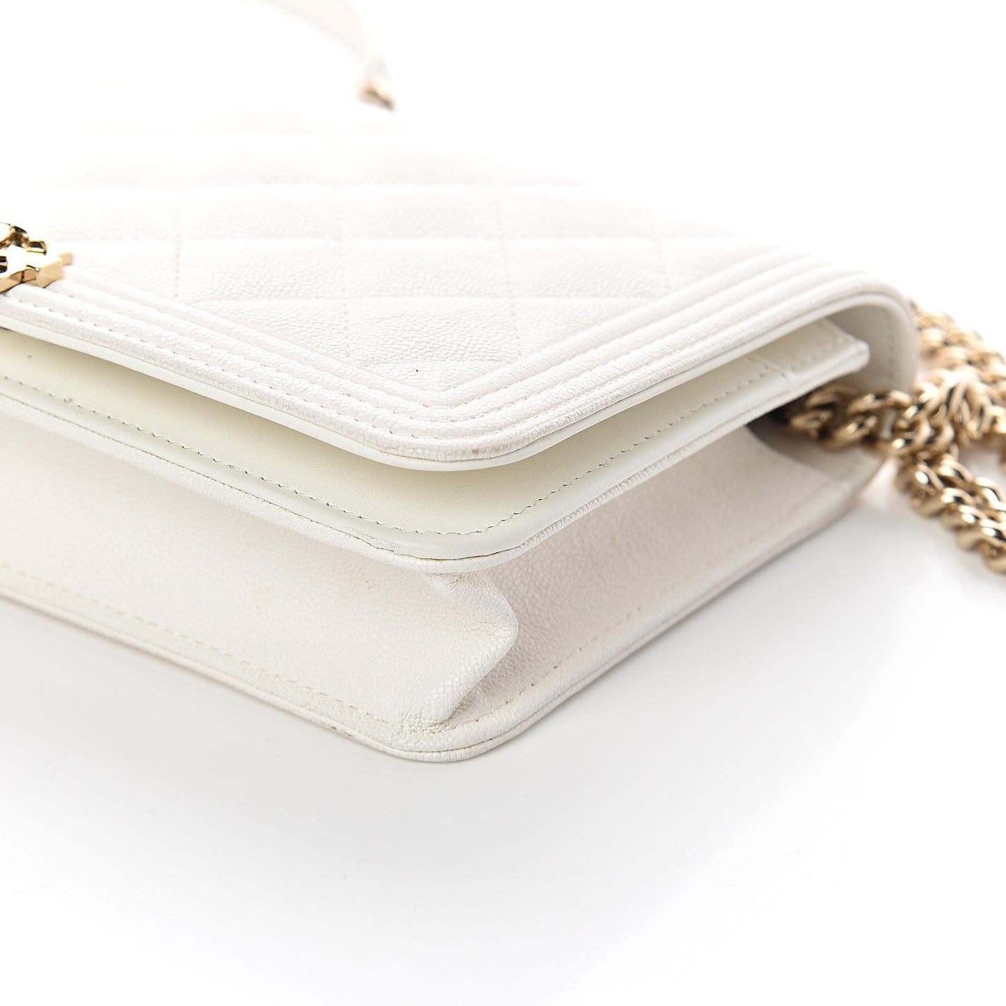 Caviar Quilted Boy Wallet On Chain WOC White