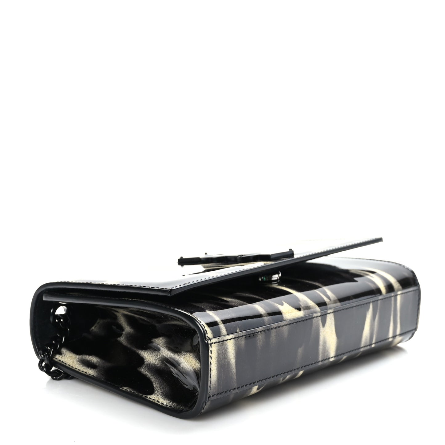 Patent Small Monogram Kate Satchel Black Ivory Gold