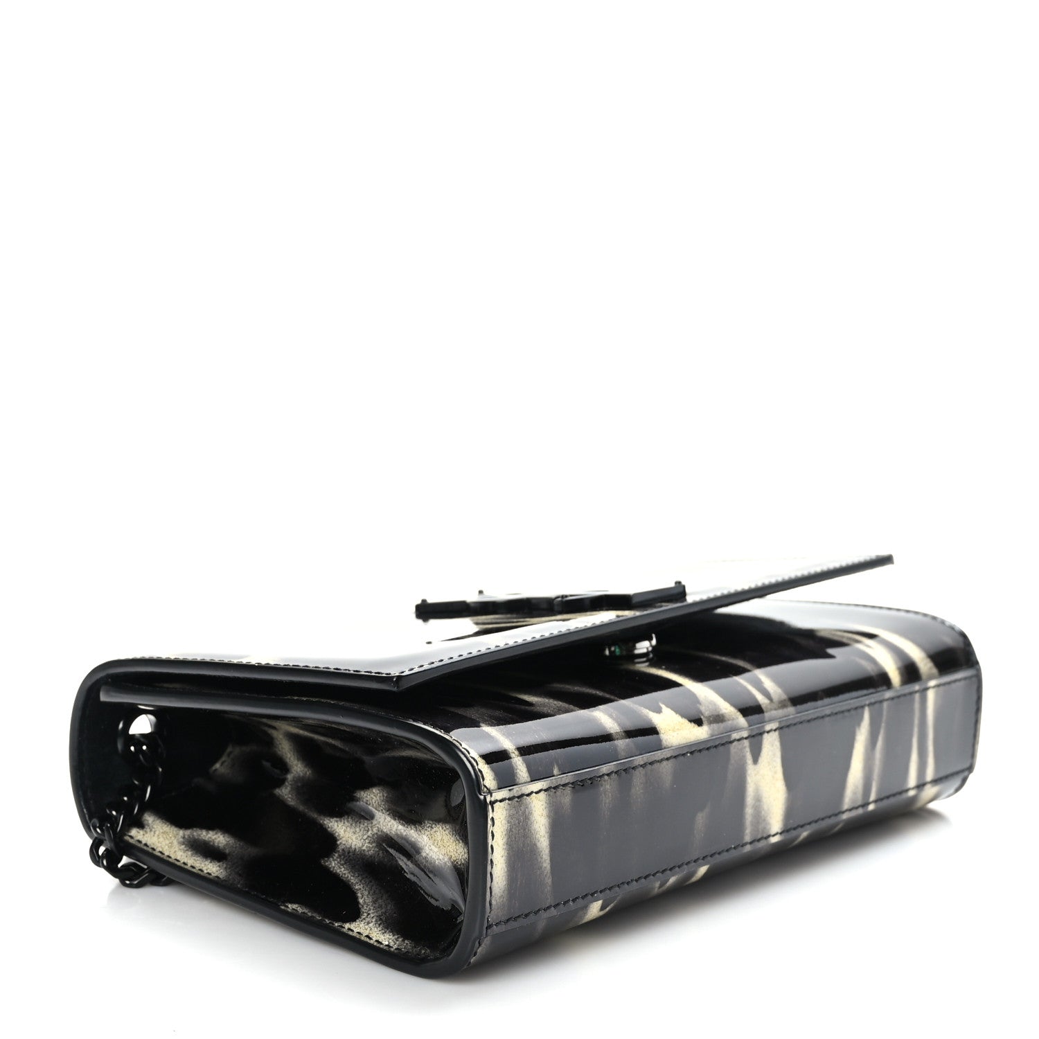 Saint Laurent Patent Small Monogram Kate Satchel Black Ivory Gold 4 of 8