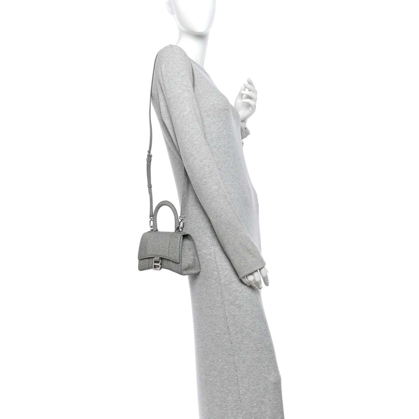 Glitter Fabric Hourglass Top Handle Bag XS Grey