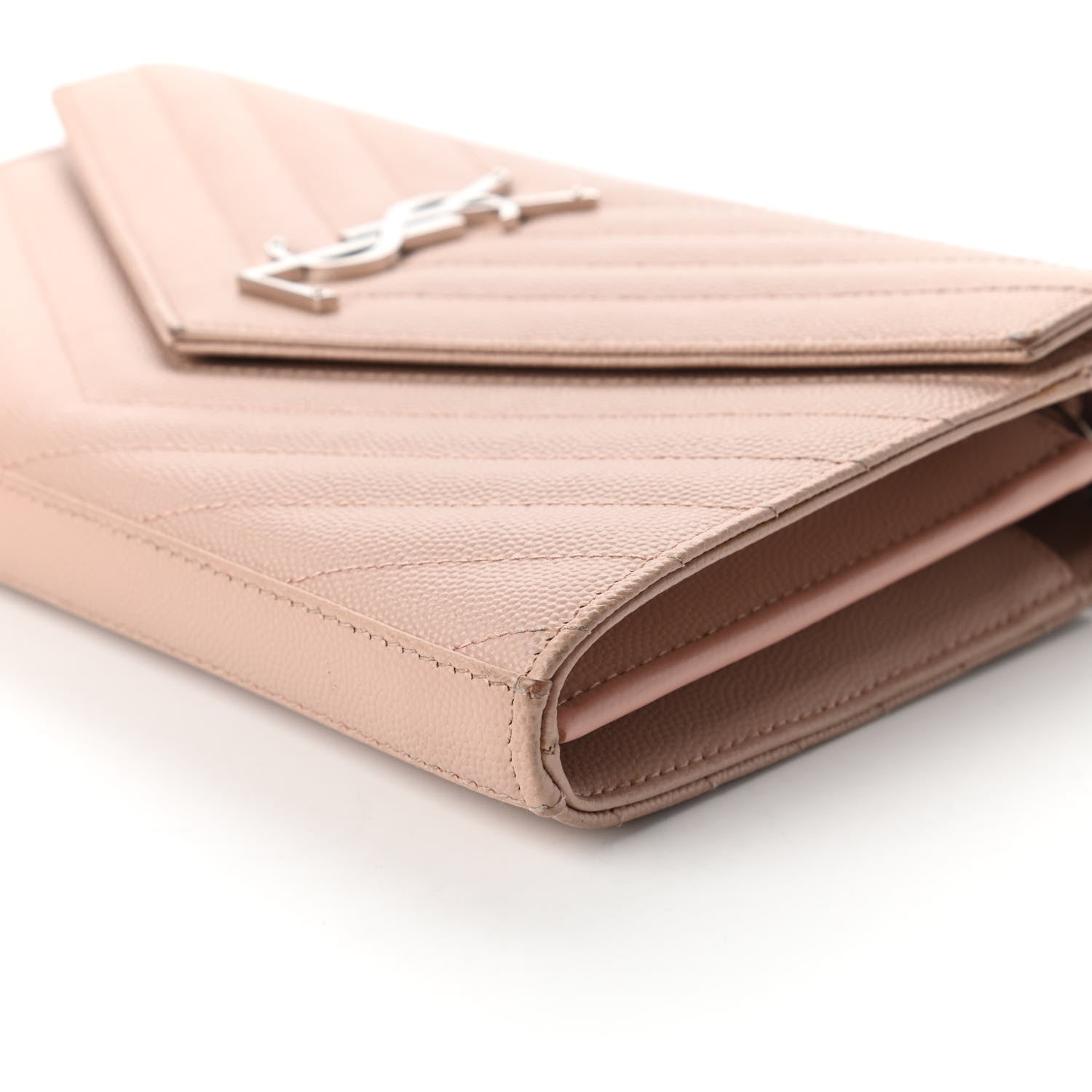 Saint Laurent Grain De Poudre Matelasse Chevron Monogram Chain Wallet Washed Light Pink 7 of 10