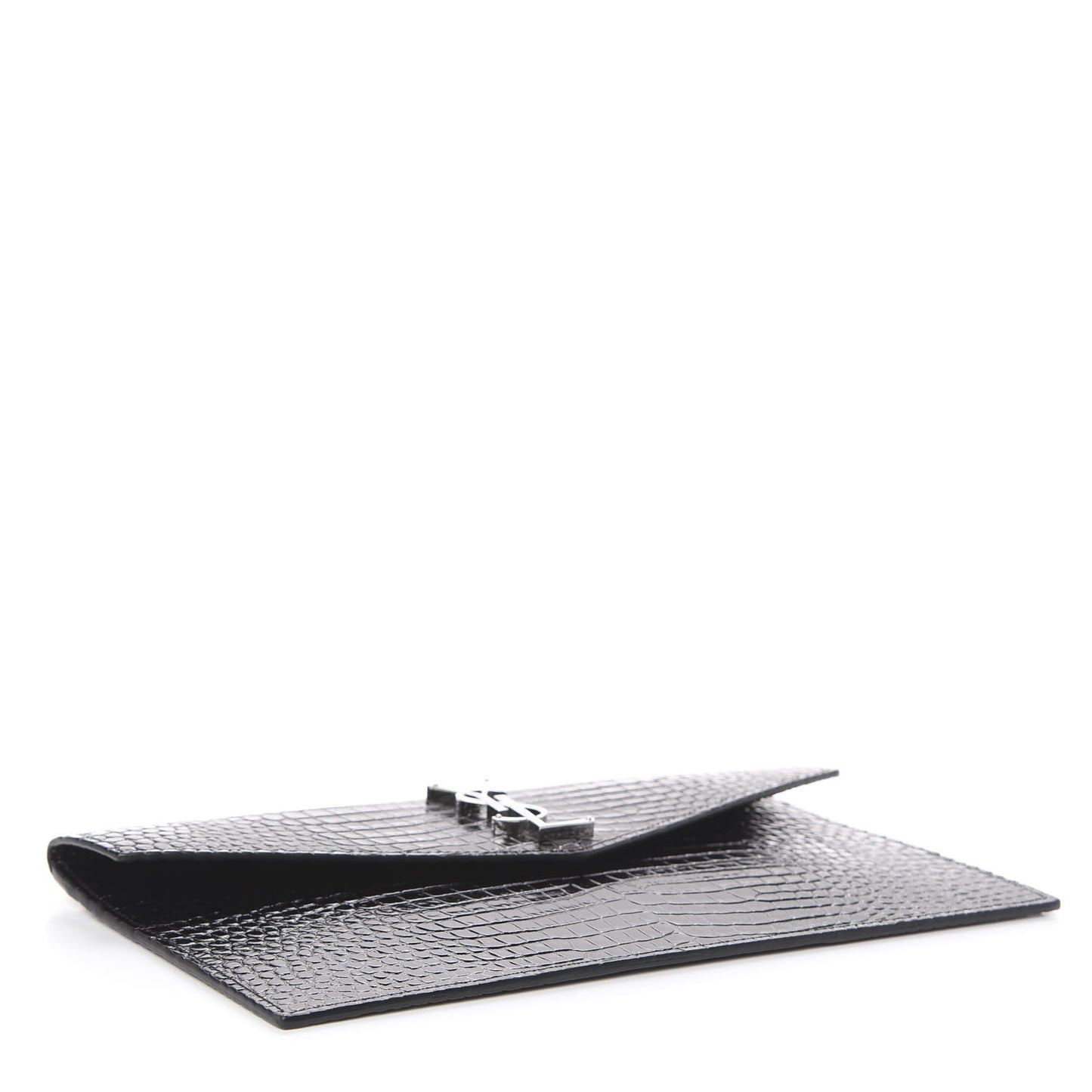 Calfskin Crocodile Embossed Uptown Monogram Clutch Black