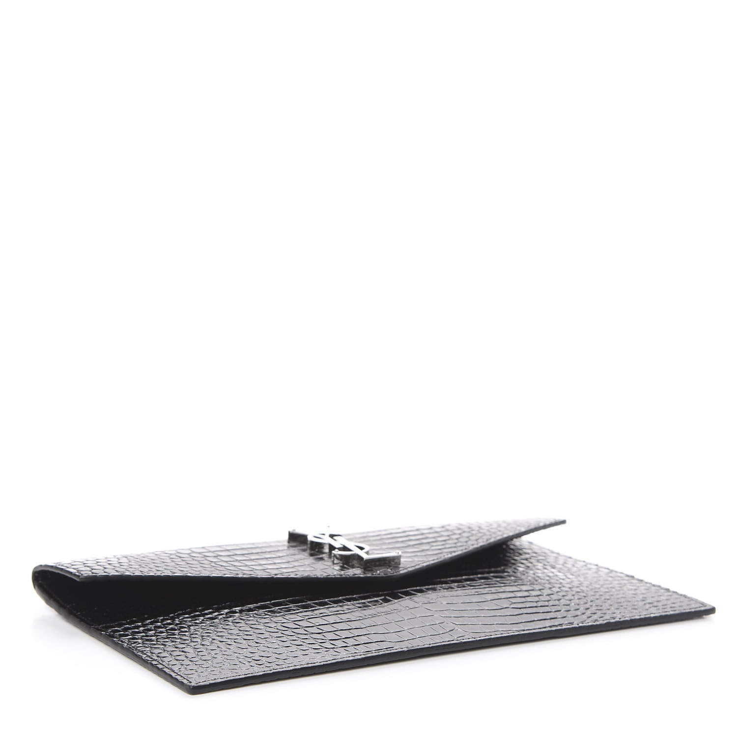 Saint Laurent Calfskin Crocodile Embossed Uptown Monogram Clutch Black 4 of 8