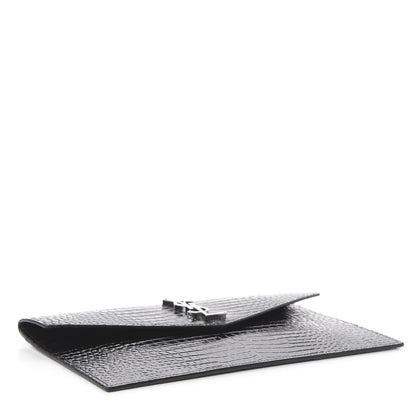 Saint Laurent Calfskin Crocodile Embossed Uptown Monogram Clutch Black 4 of 8