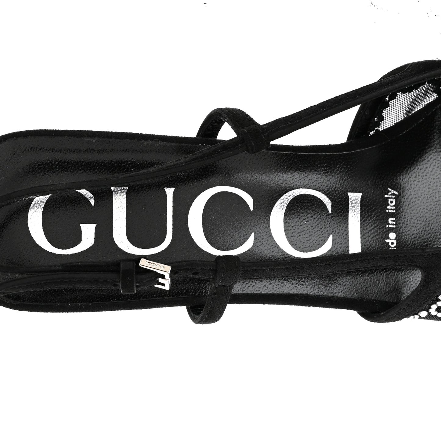 Tela Retino Kid Scamosciato Crystal GG Monogram Square G 35mm Slingback Pumps 36.5 Black