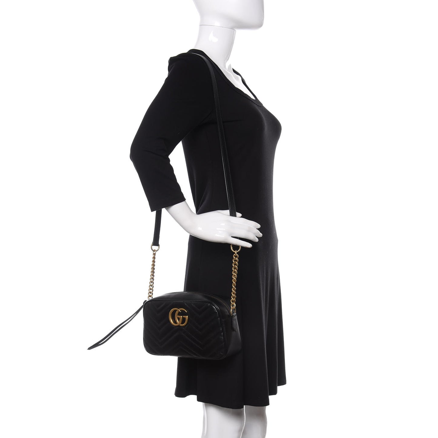 Calfskin Matelasse Small GG Marmont Chain Shoulder Bag Black