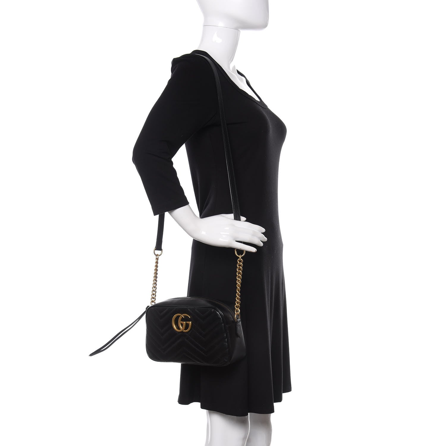 Gucci Calfskin Matelasse Small GG Marmont Chain Shoulder Bag Black 2 of 10