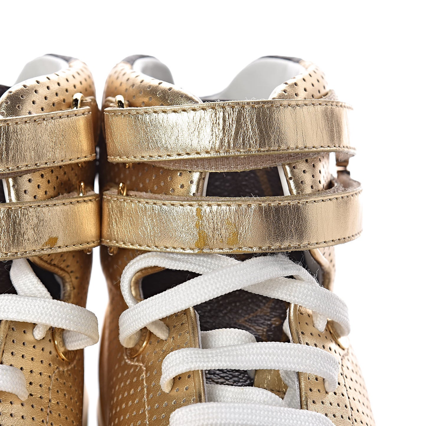 Calfskin Monogram Boombox High Top Sneakers 37 Gold