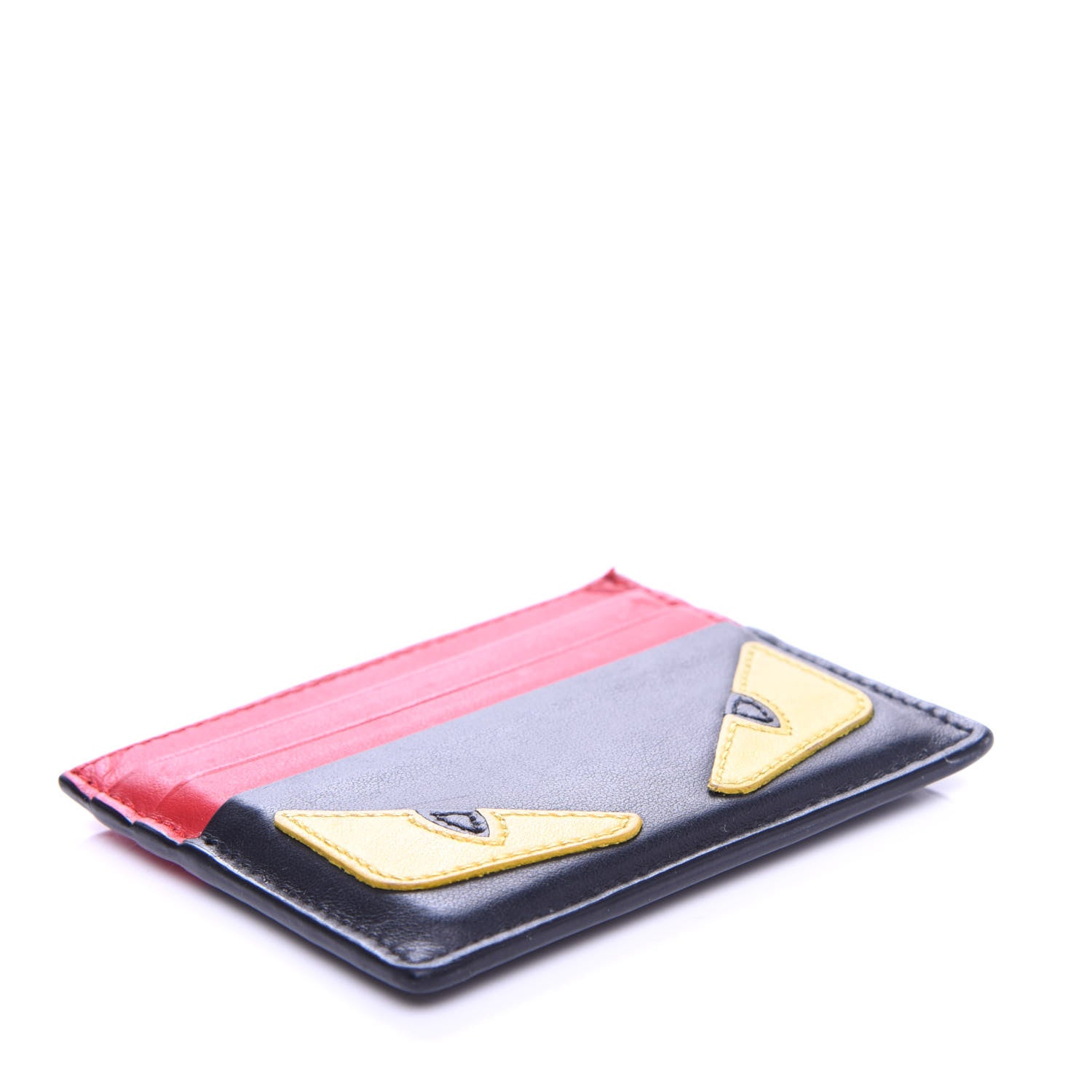 Fendi Vitello Century Monster Eyes Inlay Card Holder Black Giallo Rosso 4 of 8