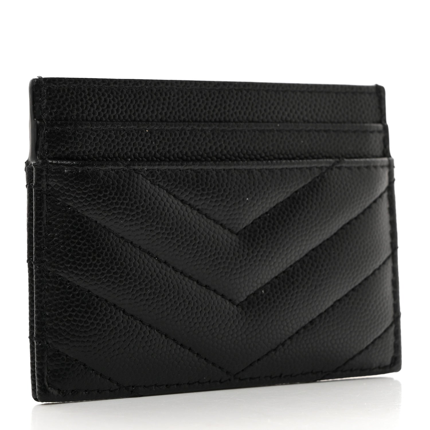 Saint Laurent Grain De Poudre Matelasse Chevron Monogram Credit Card Case Black 3 of 8