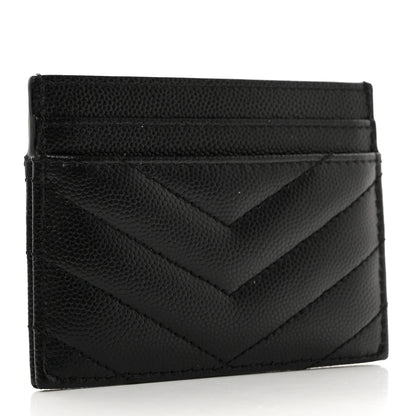Saint Laurent Grain De Poudre Matelasse Chevron Monogram Credit Card Case Black 3 of 8