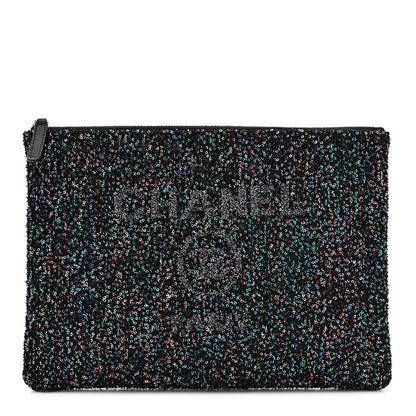 Chanel Canvas Sequin Medium Deauville Cosmetic Pouch Black 1 of 8