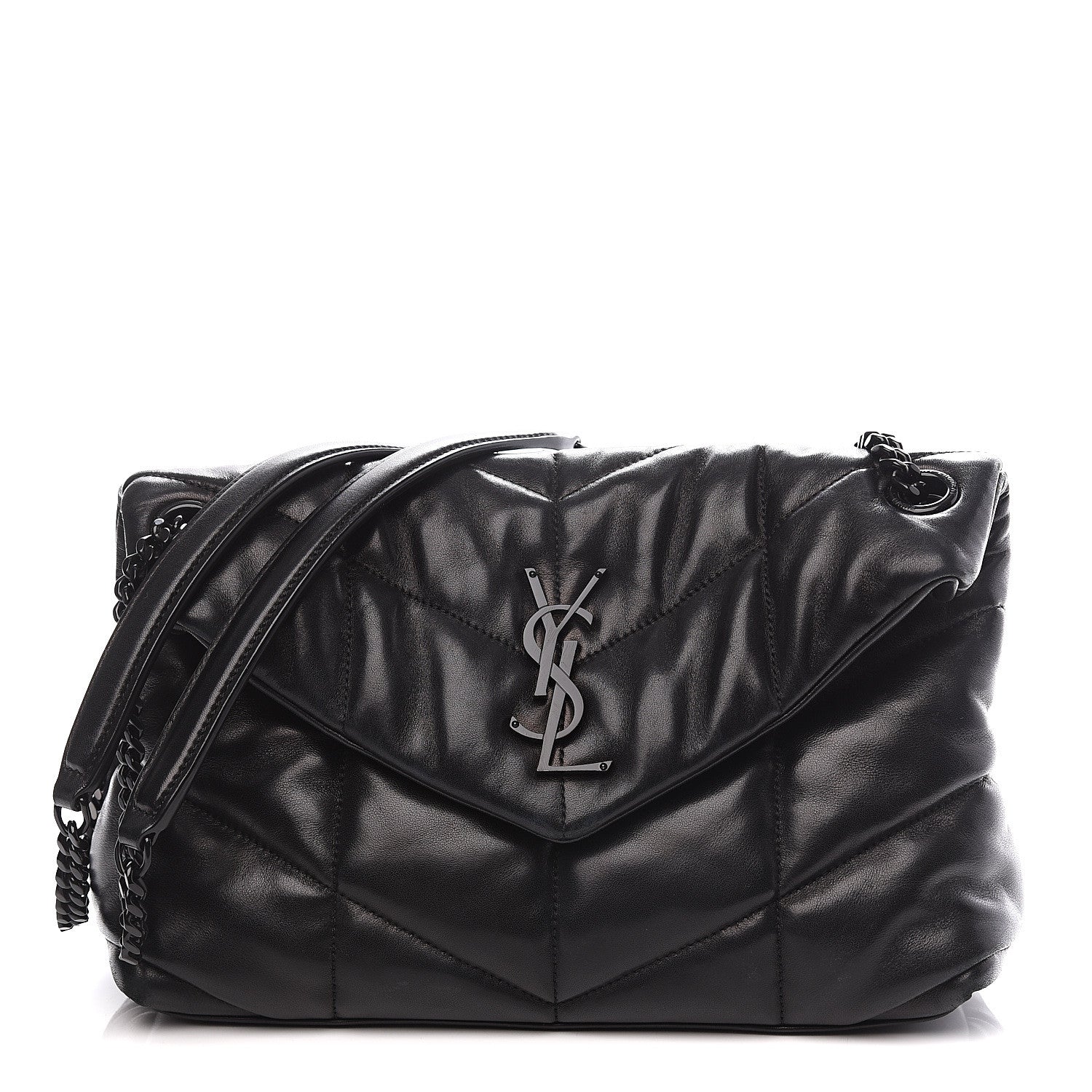 Saint Laurent Lambskin Quilted Small Loulou Puffer Monogram Chain Satchel Black 1 of 9