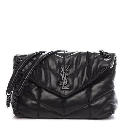 Saint Laurent Lambskin Quilted Small Loulou Puffer Monogram Chain Satchel Black 1 of 9
