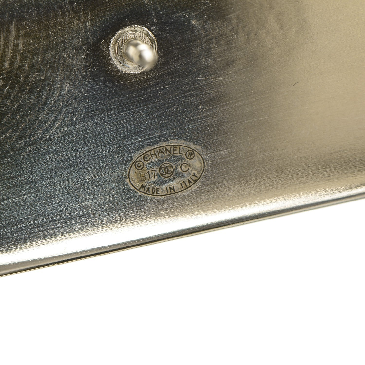 Chanel Metal Resin Pearl Coco License Plate Brooch Black Gold 4 of 4