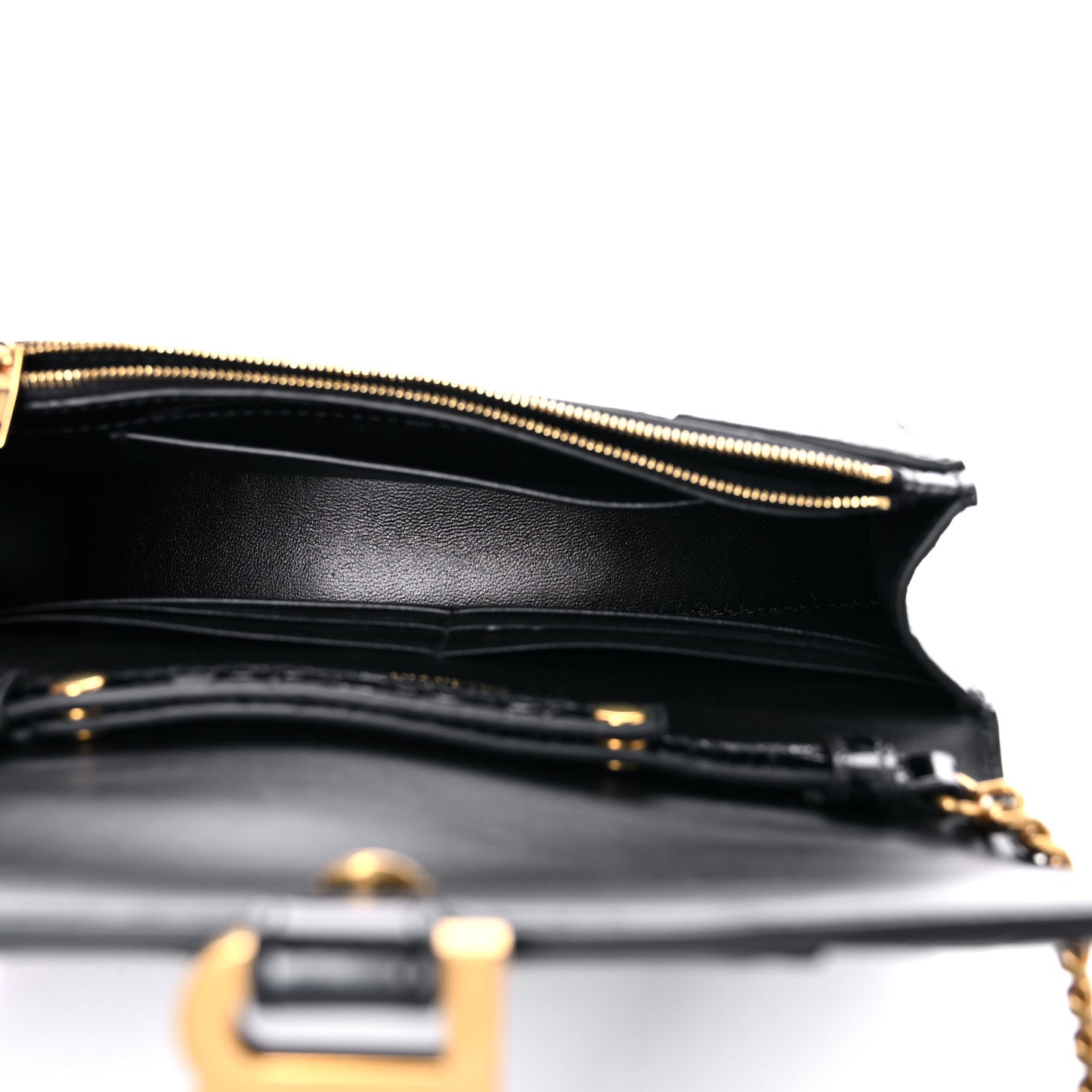 Shiny Calfskin Crocodile Embossed Hourglass Chain Bag Black