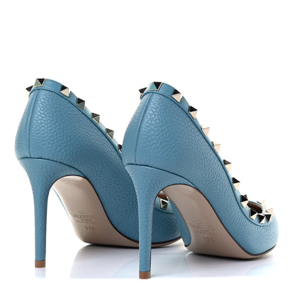 Valentino Garavani Pebbled Calfskin Rockstud 85mm Pumps 37.5 Light Blue 3 of 8