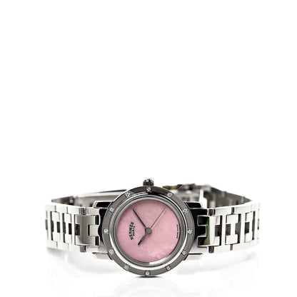 Hermes Stainless Steel Diamond 23mm Clipper Quartz Watch Pink Guilloche 2 of 6