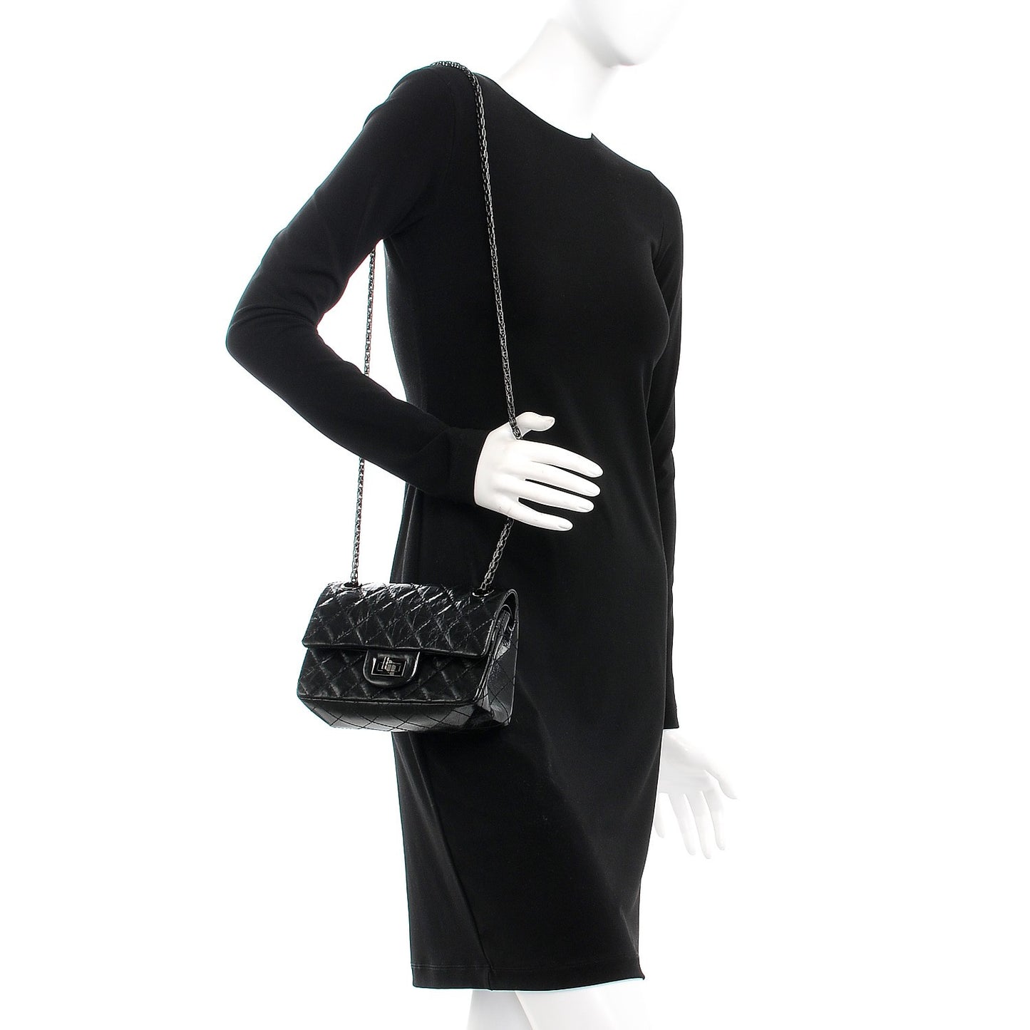 Shiny Aged Calfskin Quilted 2.55 Reissue 224 Flap So Black