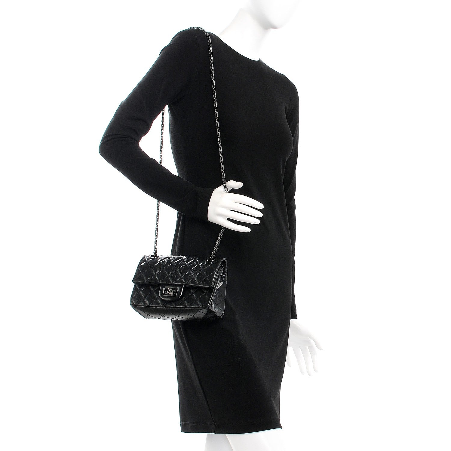 Chanel Shiny Aged Calfskin Quilted 2.55 Reissue 224 Flap So Black 2 of 9