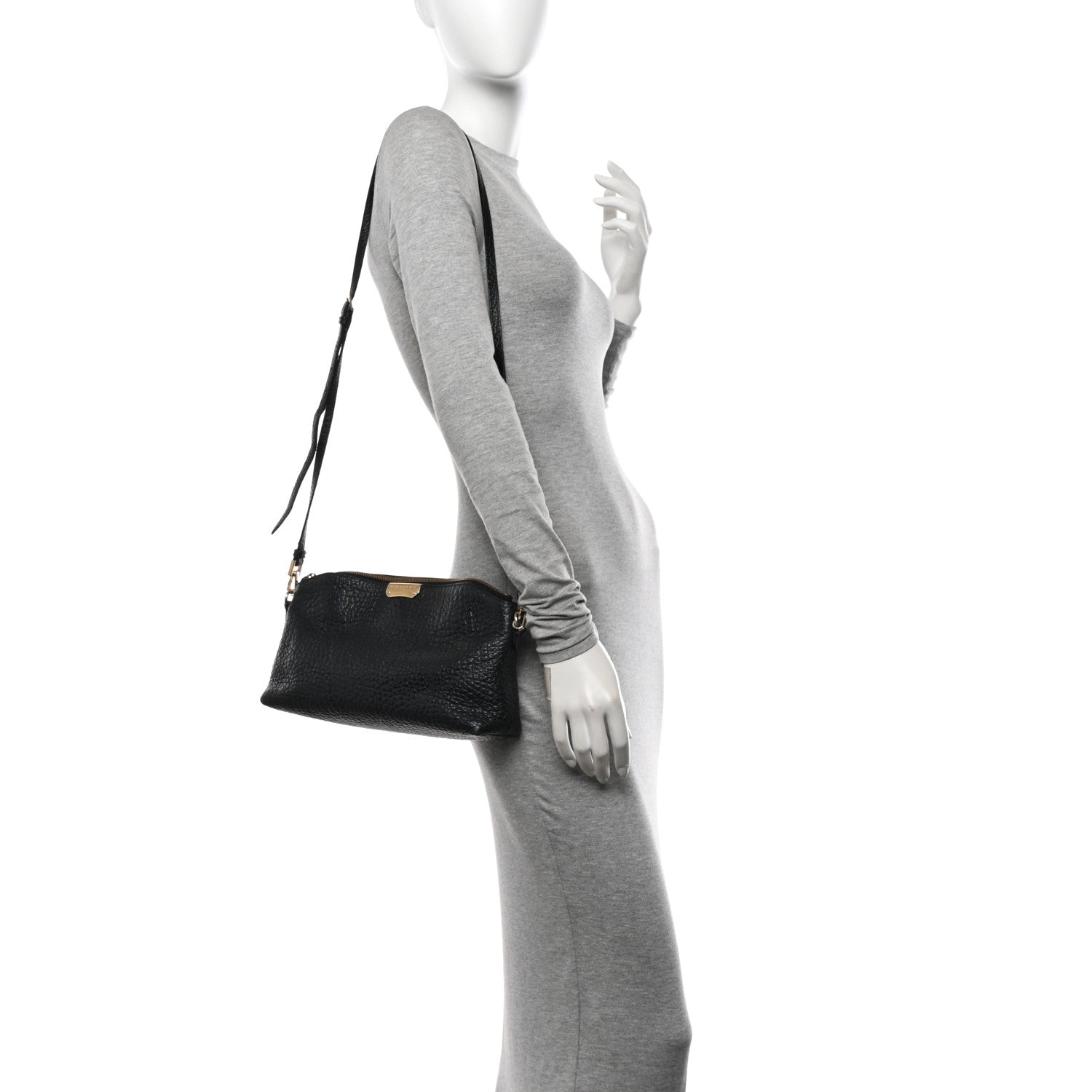 Burberry Signature Grain Calfskin Check Embossed Small Chichester Crossbody Clutch Bag Black 2 of 14