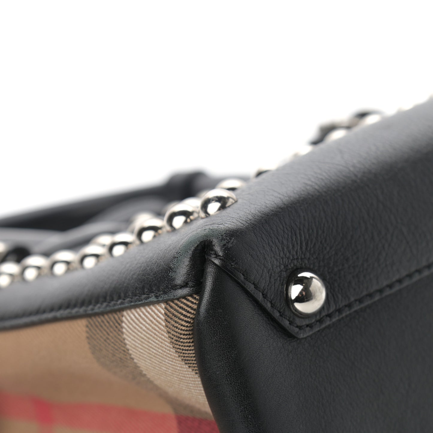 Pebbled Calfskin House Check Studded Baby Banner Tote Black