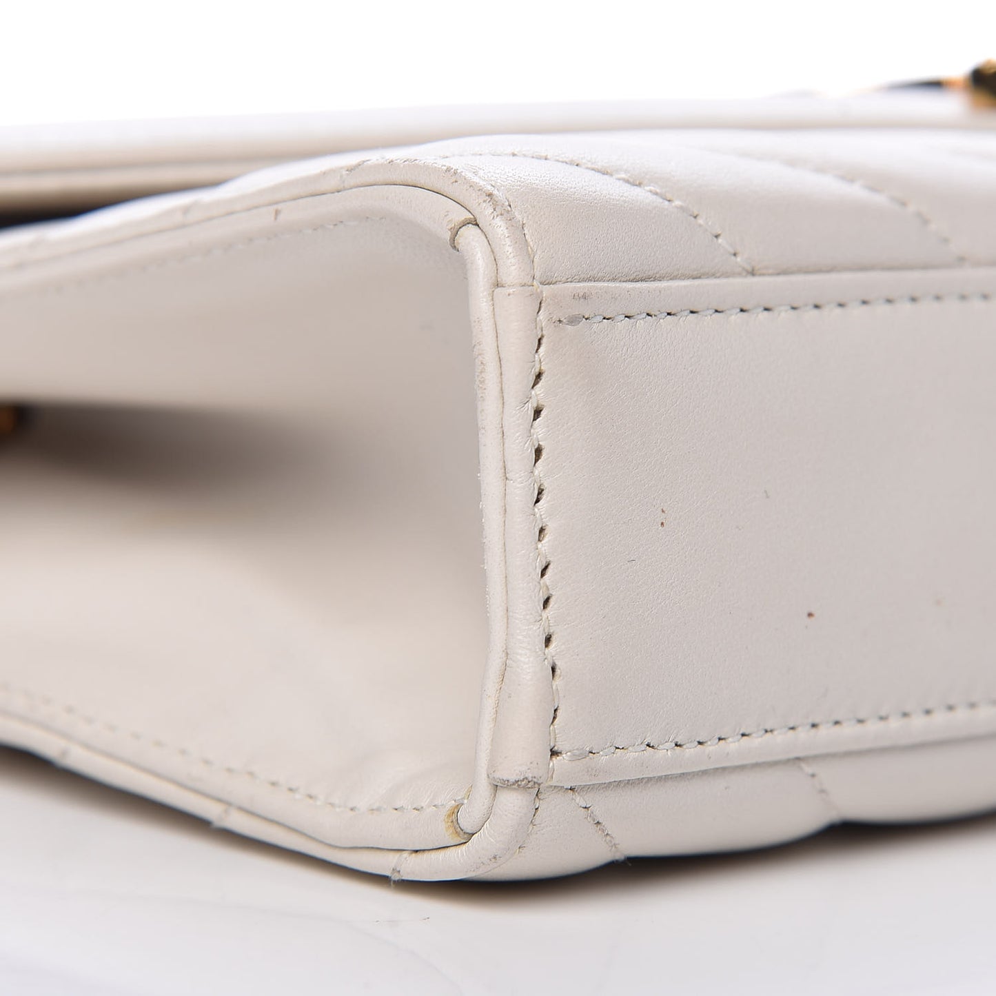 Lambskin Matelasse Chevron Small Monogram Satchel Off White