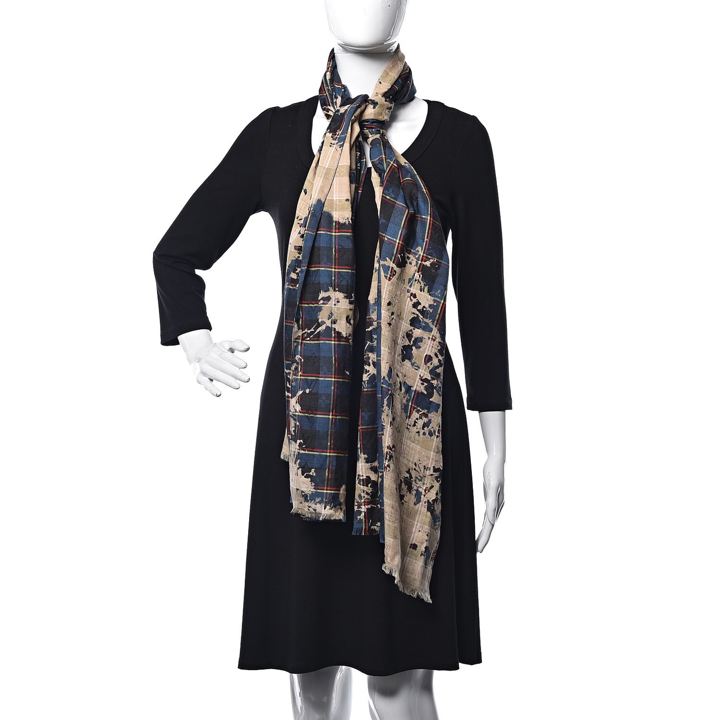 Wool Silk Plaid Printed Scarf Multicolor