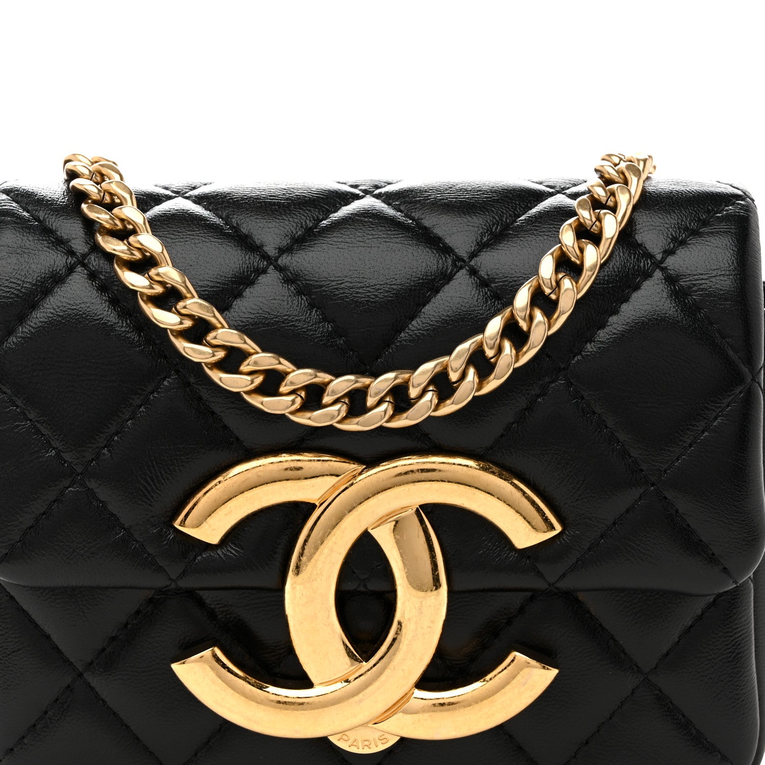 Chanel Shiny Crumpled Lambskin Quilted Mini Giant CC Flap Black 9 of 12