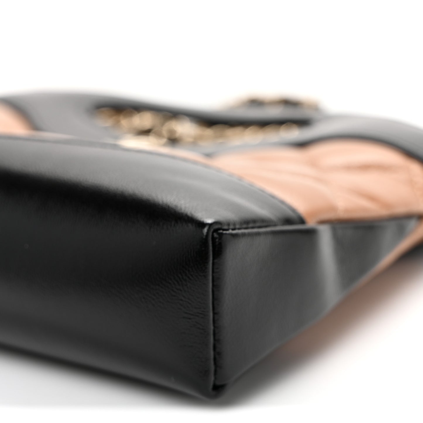 Shiny Crumpled Calfskin Quilted Nano 31 Shopping Bag Dark Beige Black Dark Beige Black