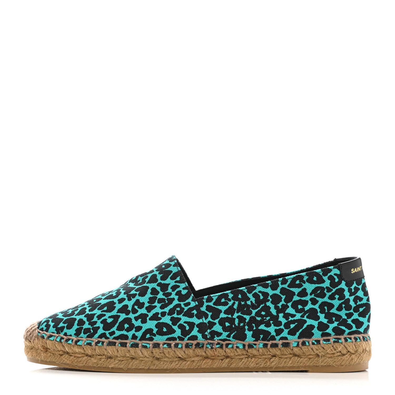 Saint Laurent Canvas Leopard Print Espadrilles 36 Aqua Black 1 of 9