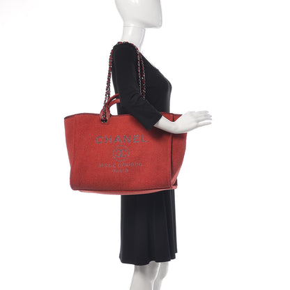 Chanel Lurex Boucle Large Deauville Tote Red 3 of 11