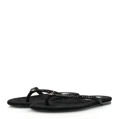 Chanel Suede Kidskin Strass CC Thong Sandals 37.5 Black 4 of 10